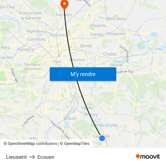 Lieusaint to Ecouen map