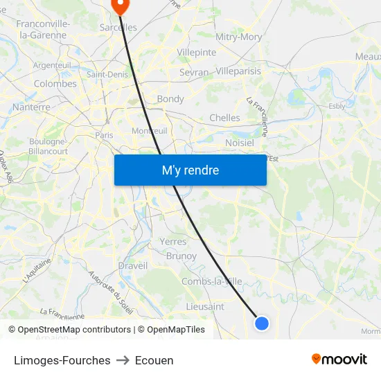 Limoges-Fourches to Ecouen map