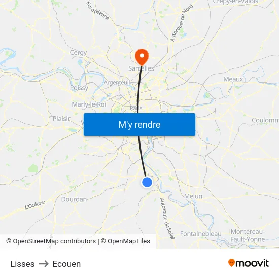 Lisses to Ecouen map