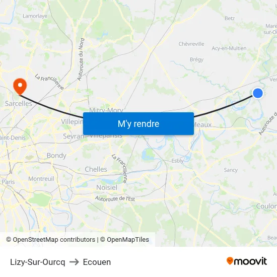 Lizy-Sur-Ourcq to Ecouen map
