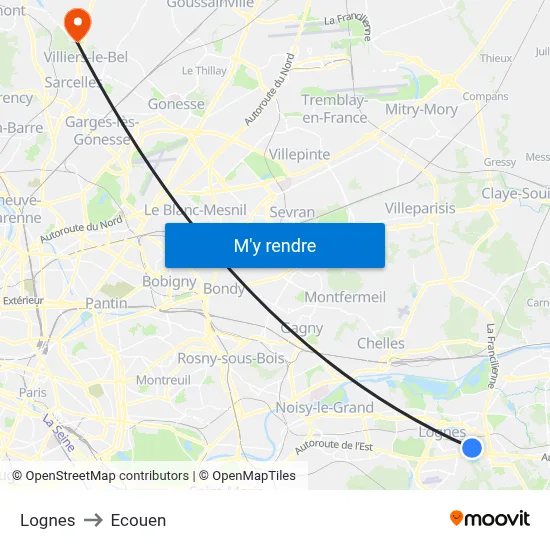 Lognes to Ecouen map