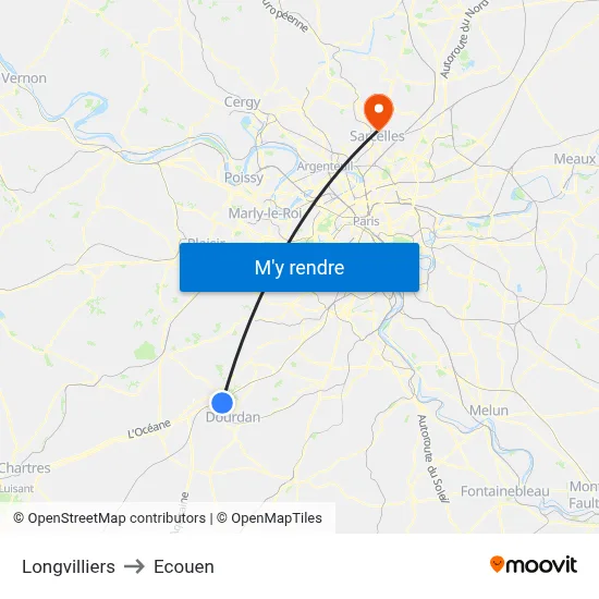 Longvilliers to Ecouen map