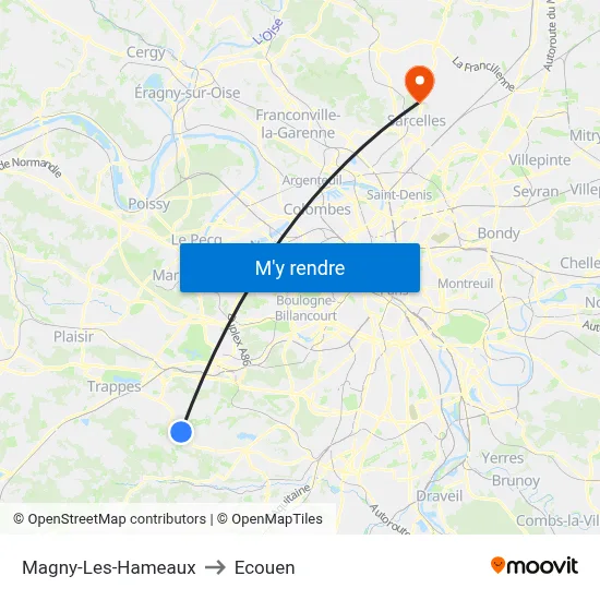 Magny-Les-Hameaux to Ecouen map