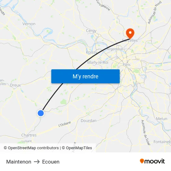 Maintenon to Ecouen map
