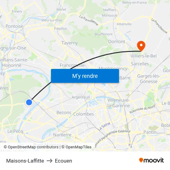 Maisons-Laffitte to Ecouen map
