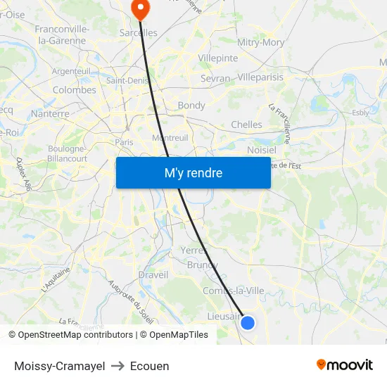 Moissy-Cramayel to Ecouen map