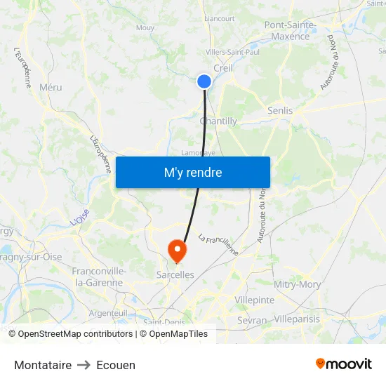 Montataire to Ecouen map