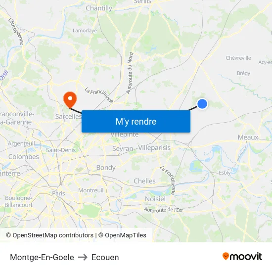Montge-En-Goele to Ecouen map