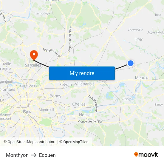 Monthyon to Ecouen map