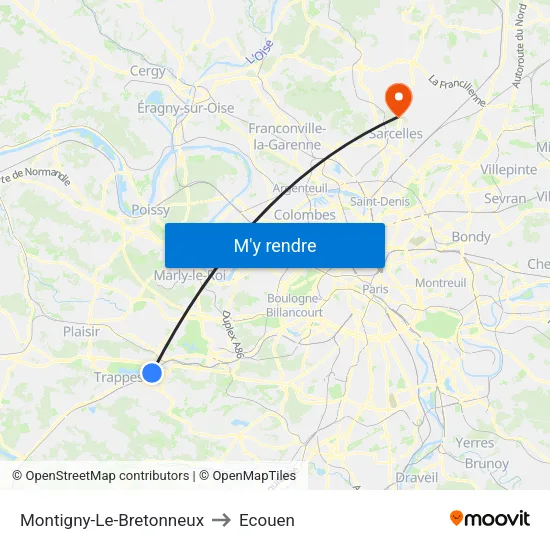 Montigny-Le-Bretonneux to Ecouen map