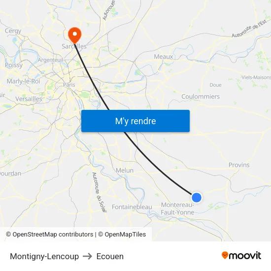 Montigny-Lencoup to Ecouen map