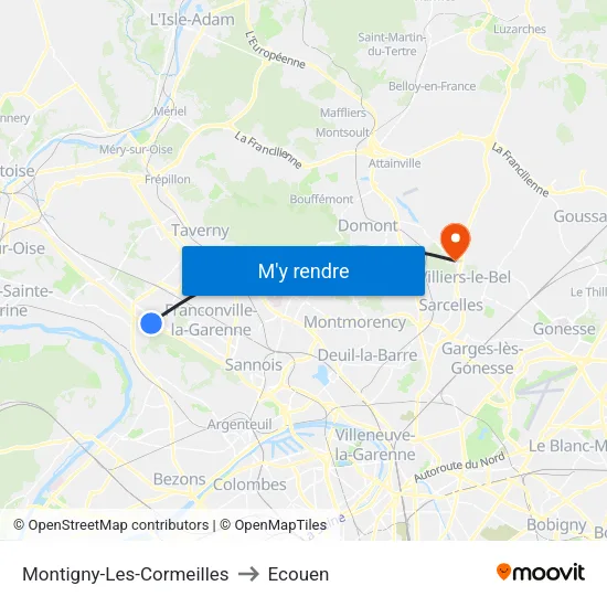 Montigny-Les-Cormeilles to Ecouen map