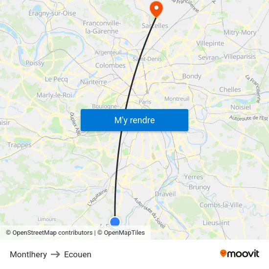 Montlhery to Ecouen map