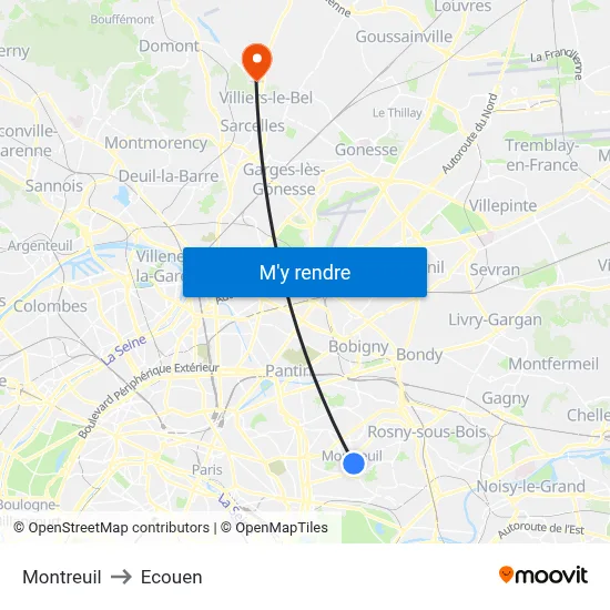 Montreuil to Ecouen map