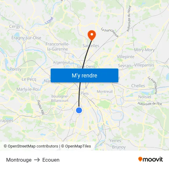 Montrouge to Ecouen map