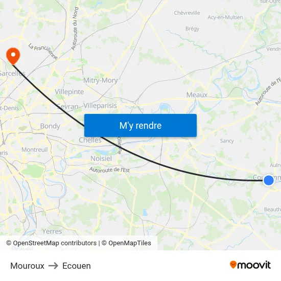 Mouroux to Ecouen map