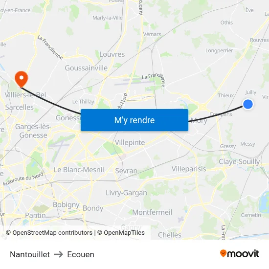 Nantouillet to Ecouen map