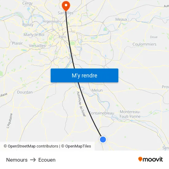 Nemours to Ecouen map