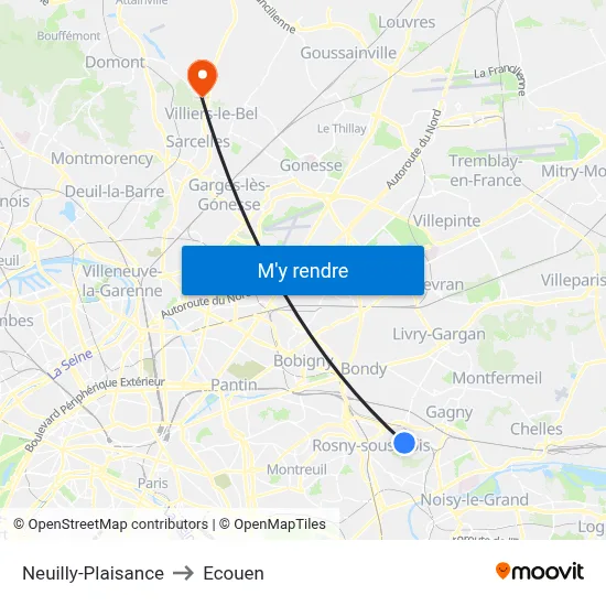 Neuilly-Plaisance to Ecouen map