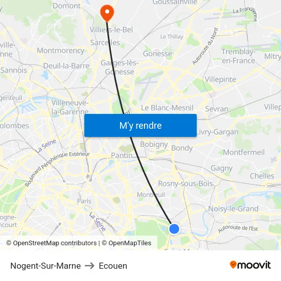 Nogent-Sur-Marne to Ecouen map