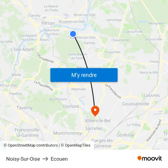 Noisy-Sur-Oise to Ecouen map