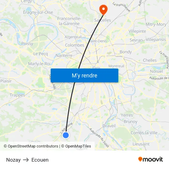 Nozay to Ecouen map