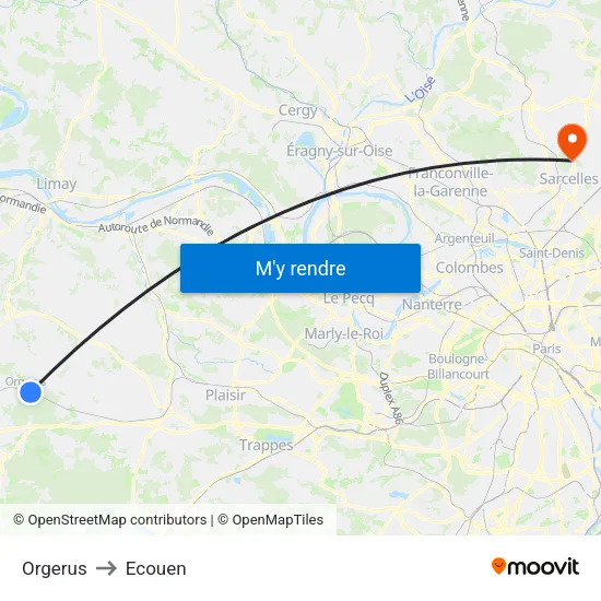 Orgerus to Ecouen map
