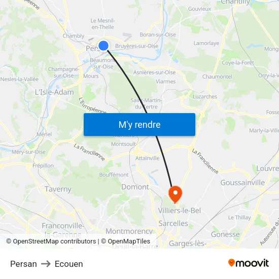 Persan to Ecouen map