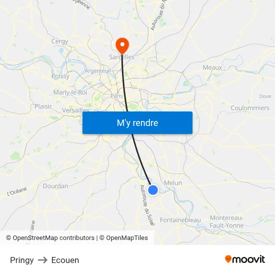 Pringy to Ecouen map