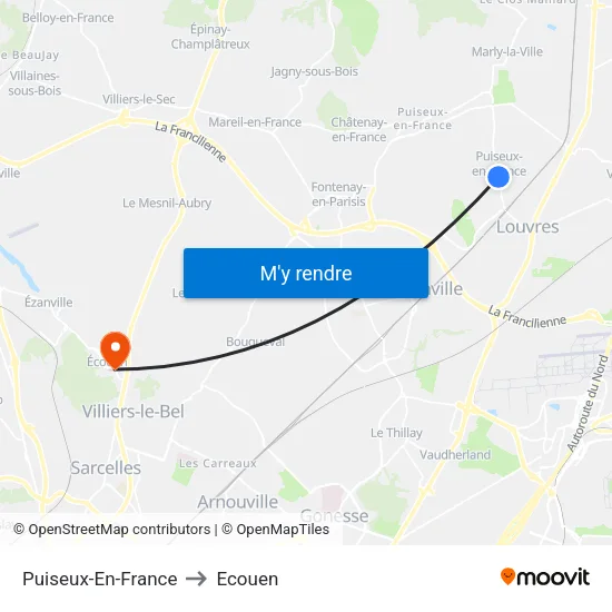 Puiseux-En-France to Ecouen map