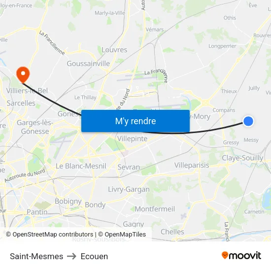 Saint-Mesmes to Ecouen map