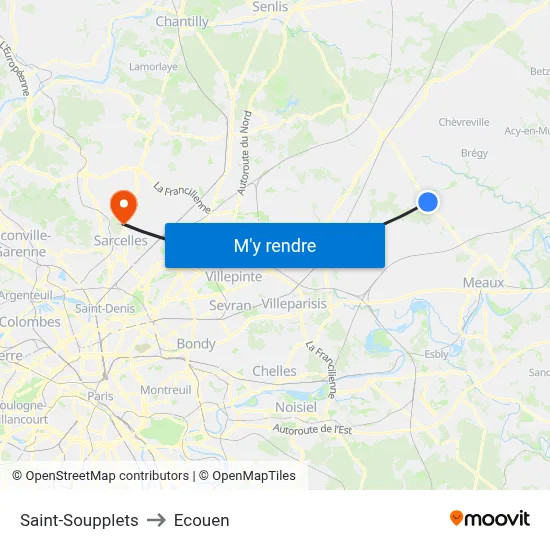 Saint-Soupplets to Ecouen map