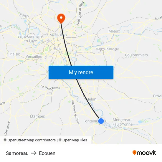 Samoreau to Ecouen map