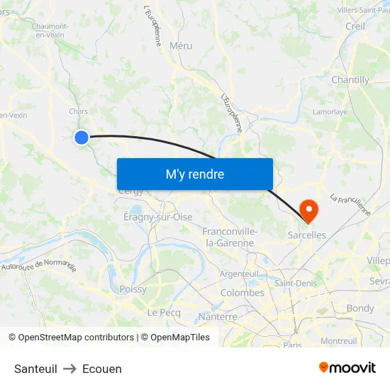 Santeuil to Ecouen map
