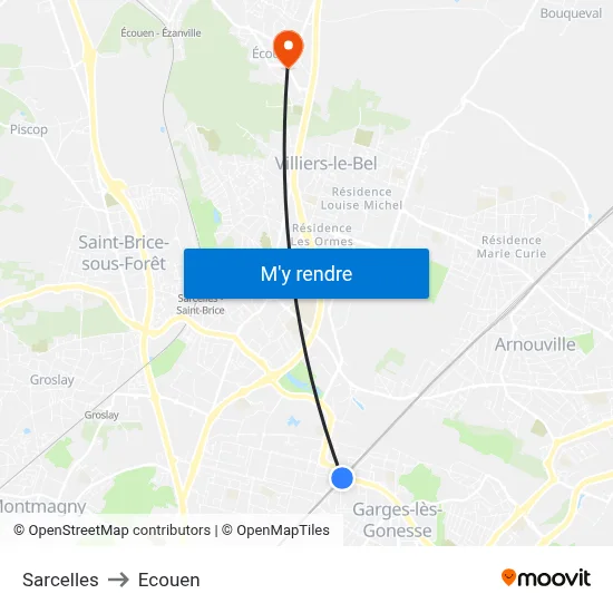 Sarcelles to Ecouen map