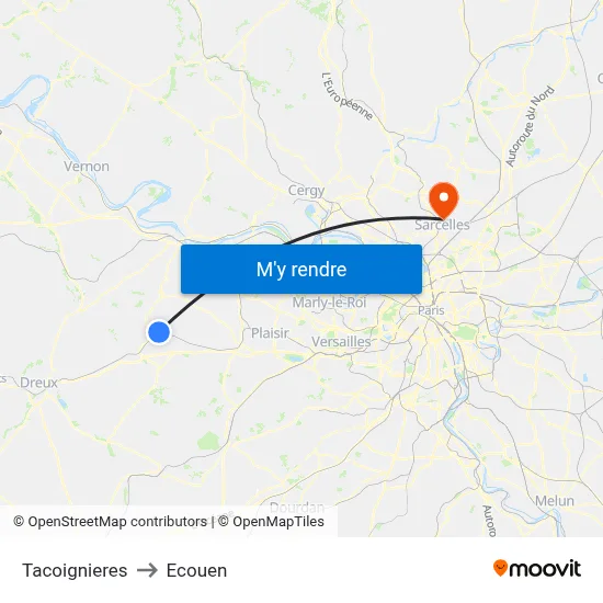 Tacoignieres to Ecouen map