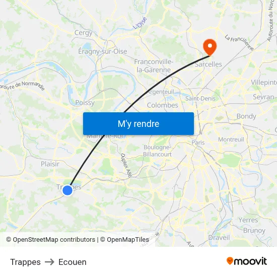 Trappes to Ecouen map