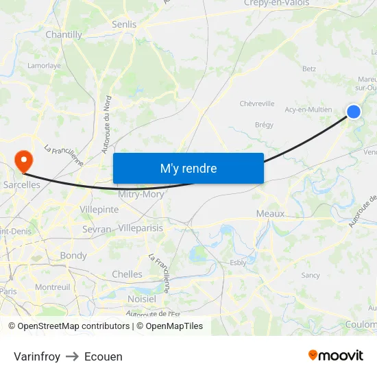 Varinfroy to Ecouen map