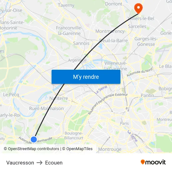 Vaucresson to Ecouen map