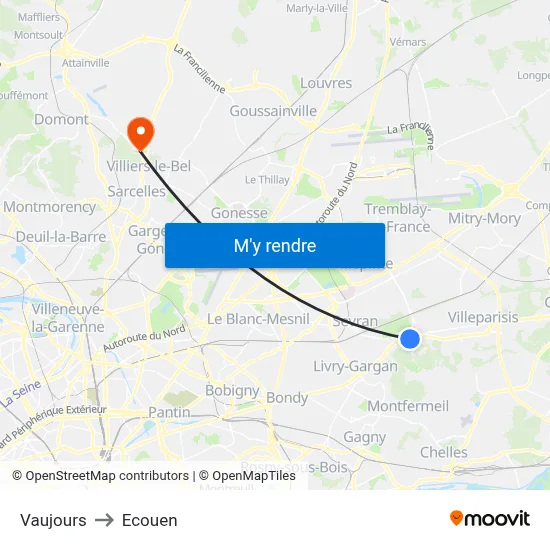 Vaujours to Ecouen map