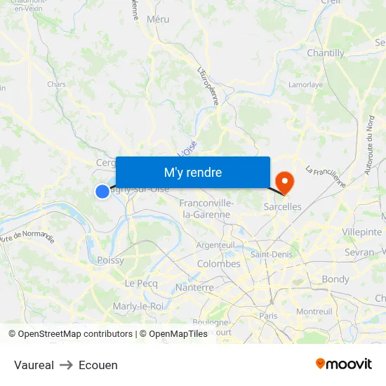 Vaureal to Ecouen map