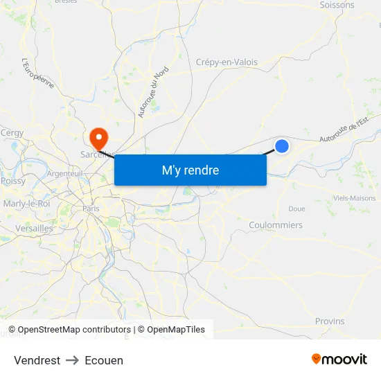 Vendrest to Ecouen map