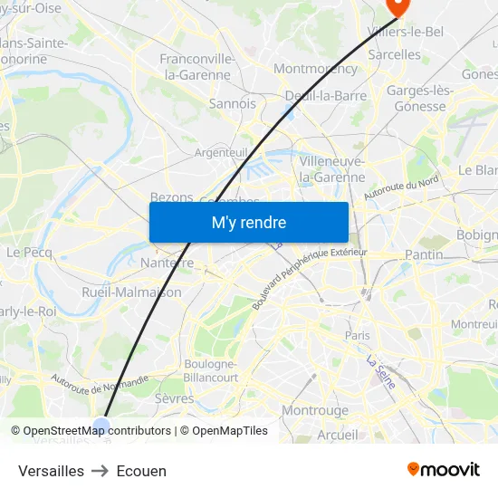 Versailles to Ecouen map