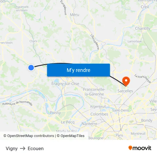 Vigny to Ecouen map