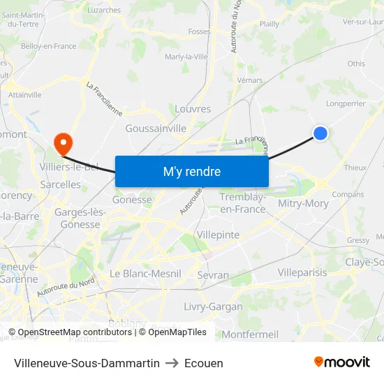Villeneuve-Sous-Dammartin to Ecouen map
