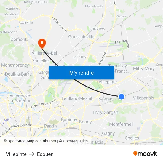 Villepinte to Ecouen map