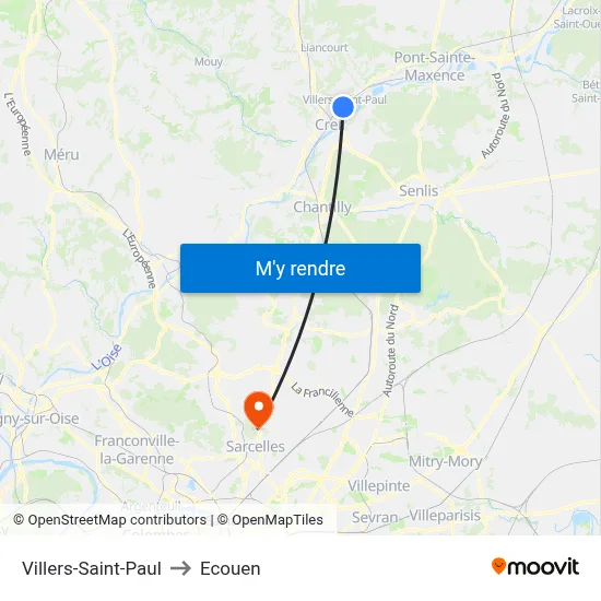 Villers-Saint-Paul to Ecouen map