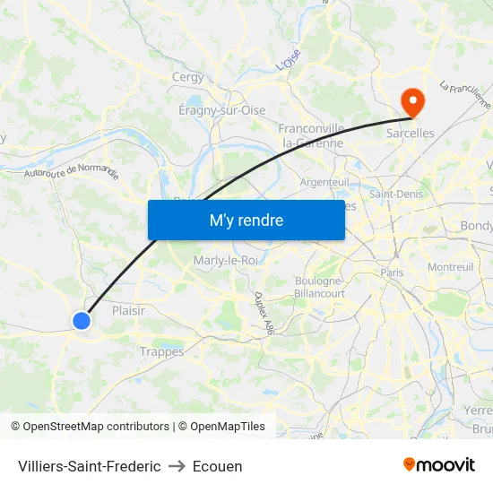 Villiers-Saint-Frederic to Ecouen map