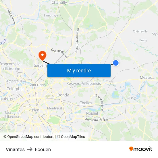 Vinantes to Ecouen map