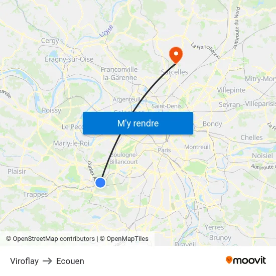 Viroflay to Ecouen map